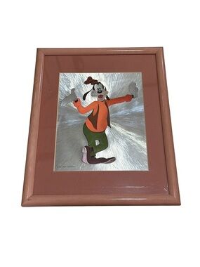 Vintage Walt Disney Productions Goofy Silver Foil Framed Wall Art